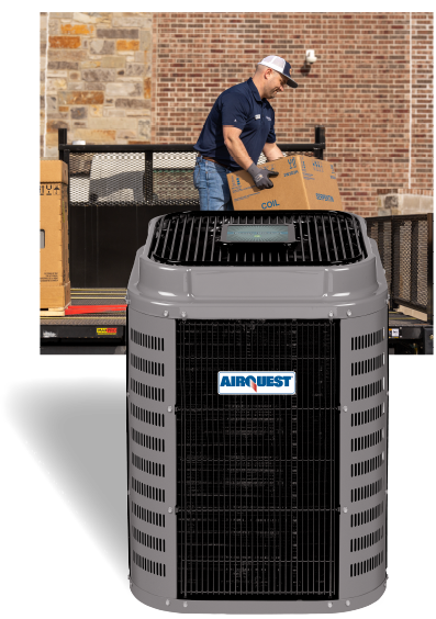 A Morosco HVAC technician and an air conditioning unit